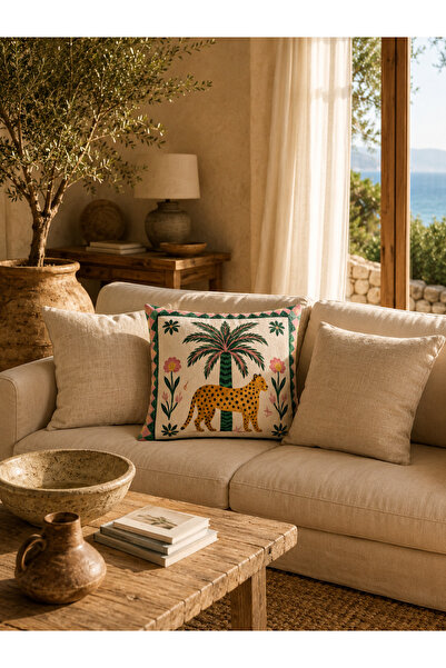 Tilda BSC. & Home Kırlent Kılıfı Amalfi Panther Dekoratif 43x43 cm Boho Akdeniz Tasarım Yastık Kılıfı