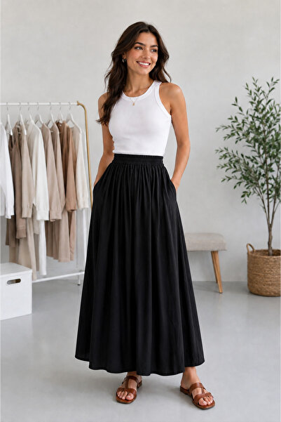 Dream Style Women's Tencel Fabric Skirt with Elastic Waist and Pocket Detail