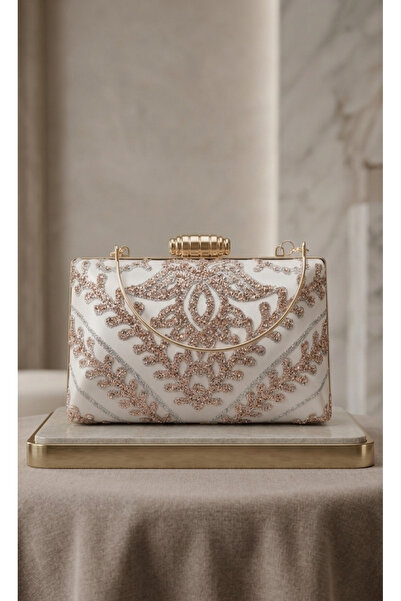 Telli Art Women's Luxury White Rose Gold Sequin Evening Dress Bag - 14X22 Ele...