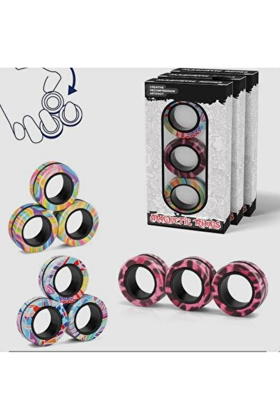 YDNE Magnetic Ring Stres Giderici Manyetik 3 Halkalı Oyuncak Relax Fidget Oyu...