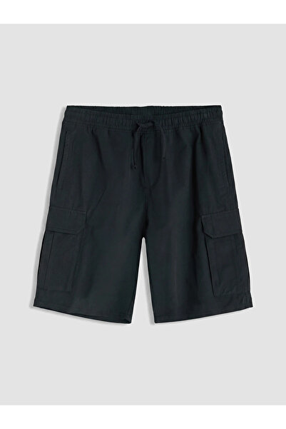 LC Waikiki Black Comfortable Fit Men's Cargo Shorts with Elastic Waist