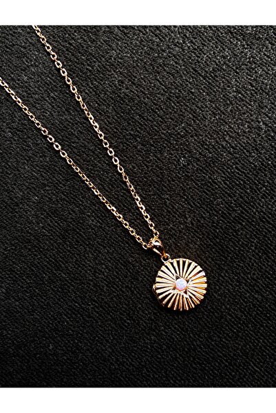 Miltonia Gümüş Tasarım Unisex Vintage Işıltılı Opal Madalyon Kolye