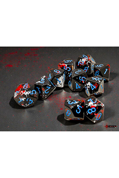 Chessex Set de zaruri D10 albastre, cu finisaj "Dark Side Brushed", 10 bucăți