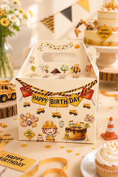 MSticker 5'li Doğum Günü Hediye Kutusu Seti İş Makinaları 10x13 cm | Çocuk Parti Kutusu | Hediyelik Kutu