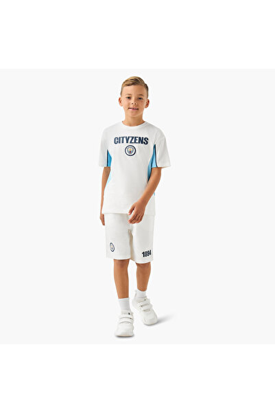 Manchester City Crew Neck Short Sleeves T-shirt and Shorts Set with Panel