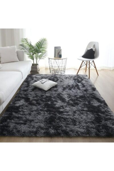 OEM Covor moale de pluș, Gri închis, 160x220 cm, Pufos, Fir lung
