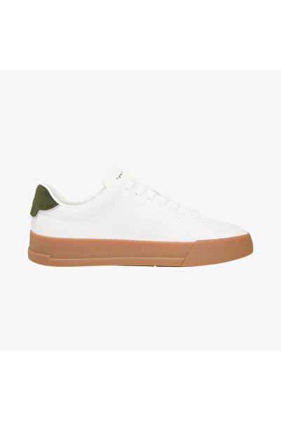 Tommy Hilfiger Erkek Rahat Düz Taban Topuk Renk Geçişli Deri Ekru Sneaker