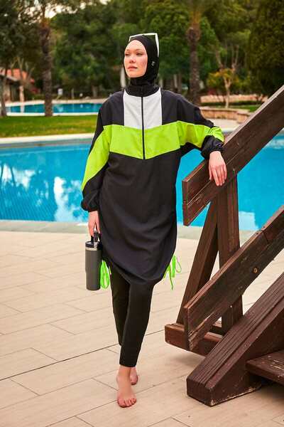 Marina Swimwear Parachute Fabric Black Full Covered Hijab Swimsuit - 4-Piece ...