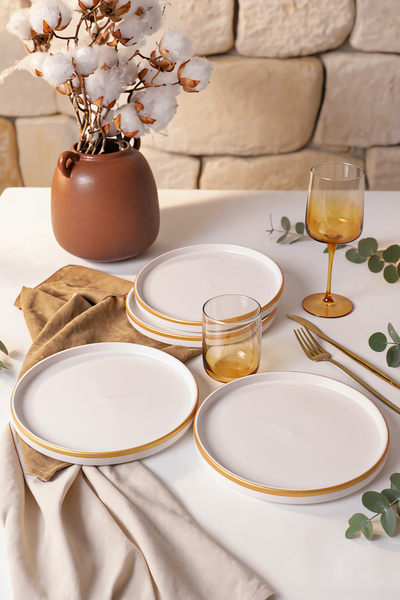 Keramika Matte White Gold Mesh Stackable Cake Plate 21 cm 4 Pieces