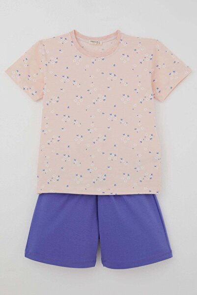 Breeze Girl's Shorts Pajama Set with Floral Pattern 4-8 Years, Powder