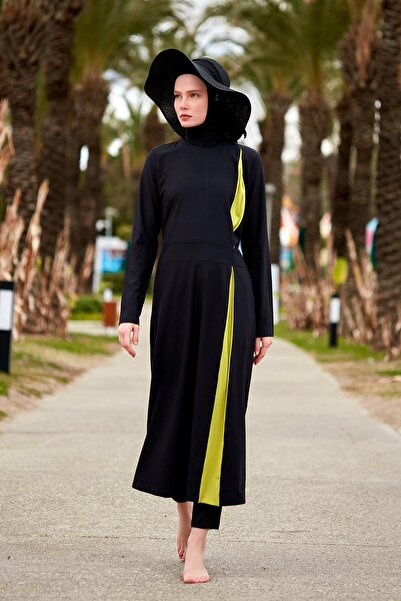 Marina Swimwear Costum de baie cu hijab complet închis, negru, cu imprimeu Pa...