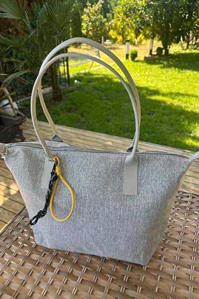 Raneel Kazançlı Alışveriş Linen oversized hand and shoulder bag - smoke