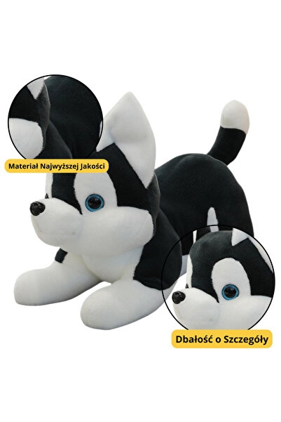 LeanToys Mascotă de pluș Câine Husky Negru și Alb 30cm
