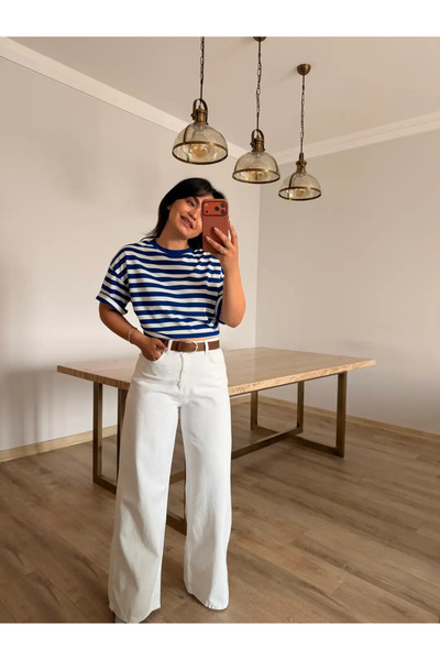 BÜŞRA PERKER Wide Leg Fit White Jeans