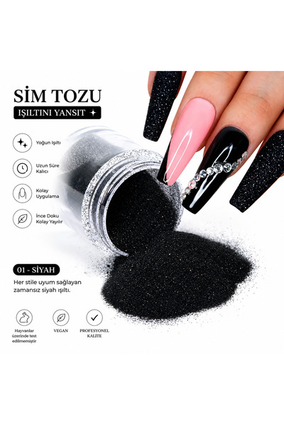 Beauty Box Gece Siyahı Candy Toz Sim Glitter Powder Nail Art Resin Art Kalıcı...