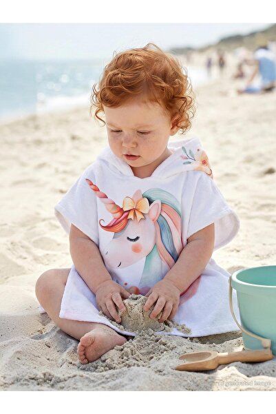 Civil Baby Unicorn Baskılı Panço Bornoz - Kırık Beyaz