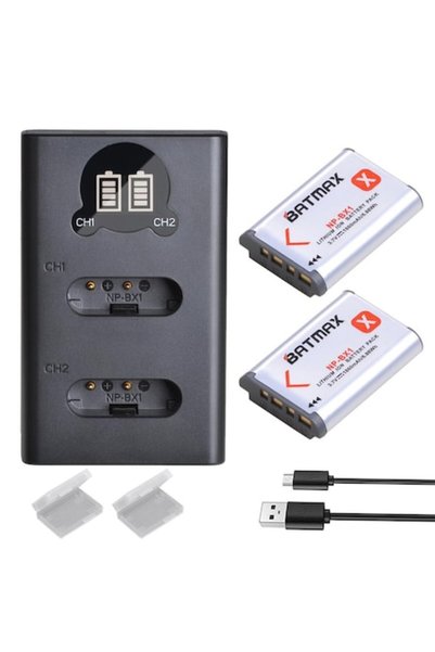 Batmax Set 2 acumulatori NP-BX1 + incarcator dublu pentru camere foto Sony ZV...