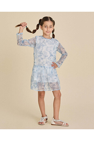 REDTAG Girls Blue Printed Dress