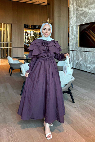 İmajButik Plum Collar Tie-Down Layered Dress