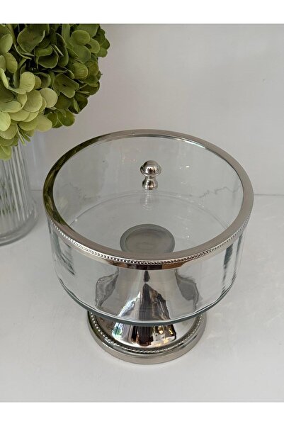 Dekordan House Optical Glass Silver Footed Cake and Pastry Presentation Stand