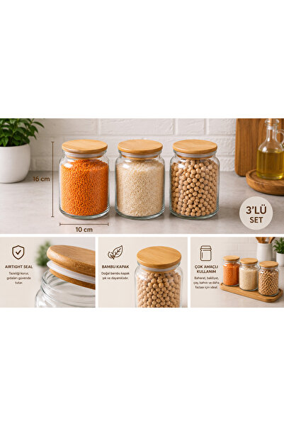 zezedesing Vacuum Glass Jars with Bamboo Lids, Set of 3, 890 ml |   Airtight ...