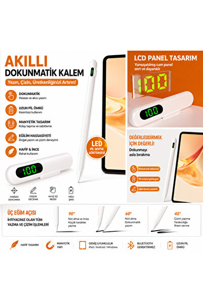 thmz Tablet Kalemi LCD Göstergeli Manyetik Şarjlı Dokunmatik Stylus Kalem iPa...