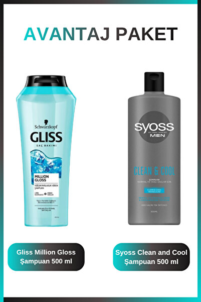 Gliss Million Gloss Şampuan 500 ml & Men Clean and Cool Şampuan 500 ml