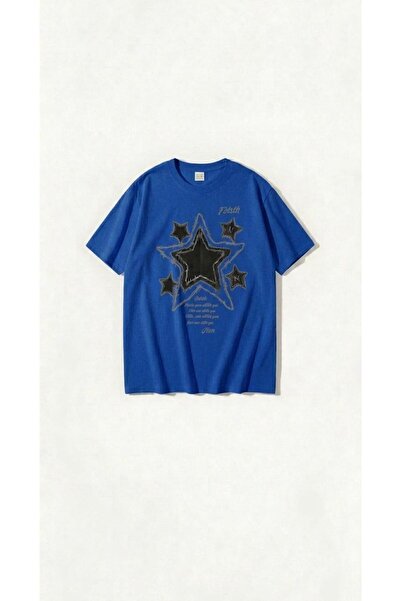 KOZİA OUTDOORS Women's Men's Unisex Star Print Crew Neck T-Shirt