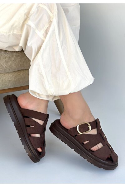 Generic Brand Ellia Brown Suede Buckle Slippers