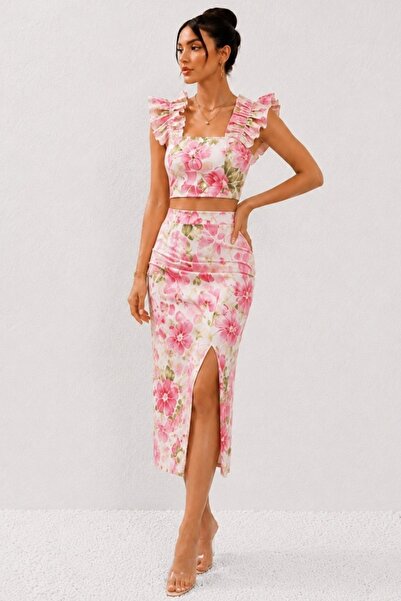 FashionForYou Ανέμελο καλοκαιρινό σύνολο ORLINEA, με φούστα και τοπ μπαρντό, ...