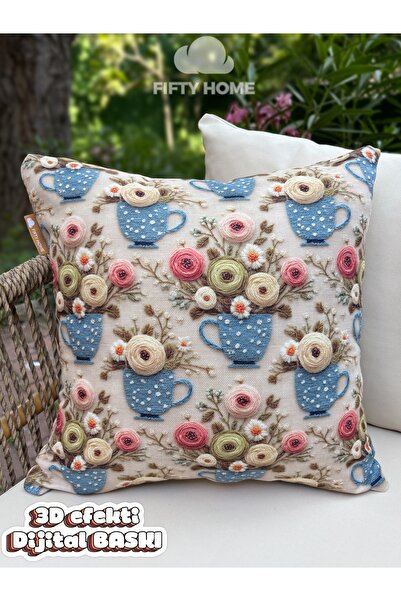 Fifty Home 1 Pcs Kirlent Kilifi Digital Printing 43X43 cm Summer-Themed Garde...