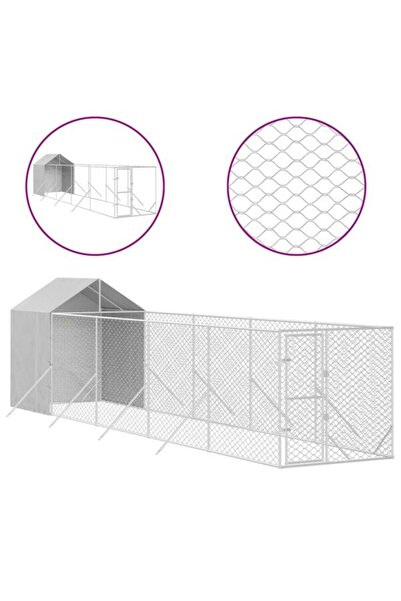 vidaxl Țarc exterior pentru câini cu acoperiș, Argintiu, 2 x 10 x 2.5 m, Oțel...