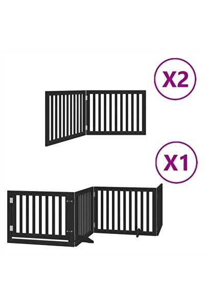 vidaxl Barieră pliabilă pentru câini cu ușă, 8 panouri, negru, 640 cm, lemn d...