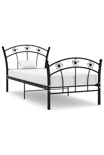 vidaxl Cadru de pat, cu model cu mingi de fotbal, negru, 90 x 200 cm, metalic