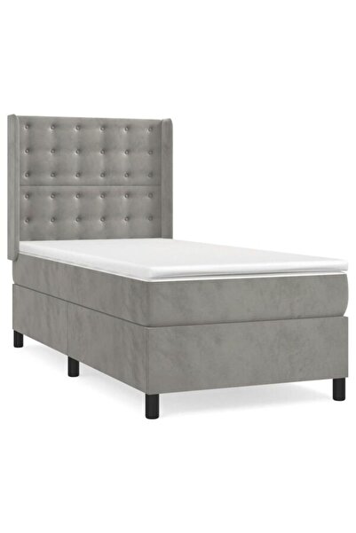 vidaxl Pat continental cu saltea, gri deschis, 80 x 200 cm, catifea