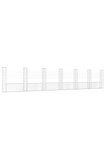 vidaxl Coș gabion în formă de U cu 7 stâlpi, 740 x 20 x 150 cm, fier