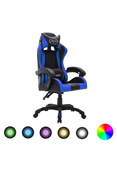 vidaxl Scaun de gaming cu LED RGB, albastru și negru, piele ecologică