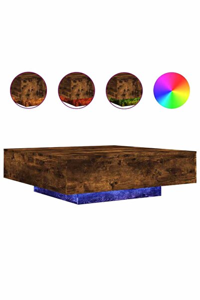 vidaxl Măsuță de cafea cu lumini LED, stejar fumuriu, 100x100x31 cm