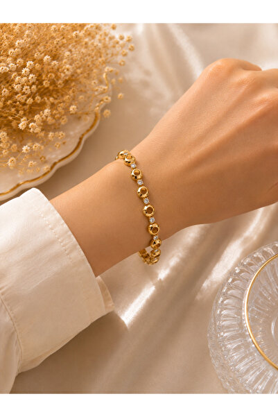 Lilith Takı ✨   Sparkling Stone Detailed Gold Color Modern Chain Women's Brac...