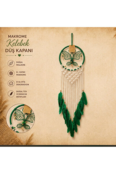 SultanofAura El Yapımı Kelebek Figürlü Makrome Düş Kapanı - Duvar Dekoru - 95...