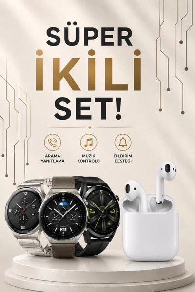 Genel Markalar Akıllı Saat ve Kulaklık Seti Dokunmatik Ekran 5.0 Bluetooth Ba...