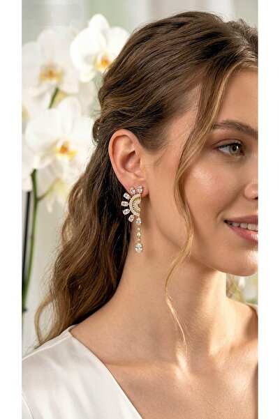 ZENA ACCESSORİES YEDİ KARE TAŞ YARIM VIP ÇELİK KÜPE