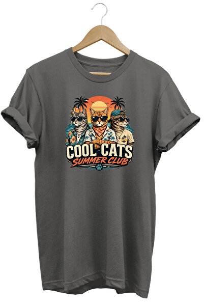 remonz تي شيرت Cool Cats Summer Club للجنسين مطبوع عليه قطة بتصميم صيفي عادي ...
