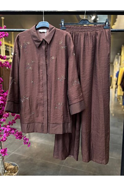 SERAP ESER EXCLUSIVE Style Elan - Stone Embroidered Brown Suit