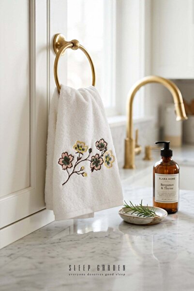 Sleep Garden 100% Cotton Embroidered Design Floral Pattern Hand and Face Towe...