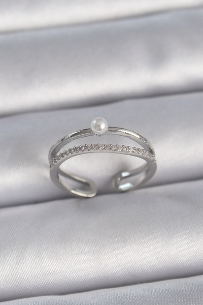 Generic Brand Brass Silver Color Zircon Stone Pearl Detail Adjustable Model W...