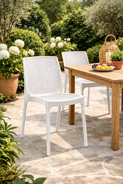 Alezy R009 Sunny Rattan Plastik Bahçe ve Balkon Sandalye Beyaz