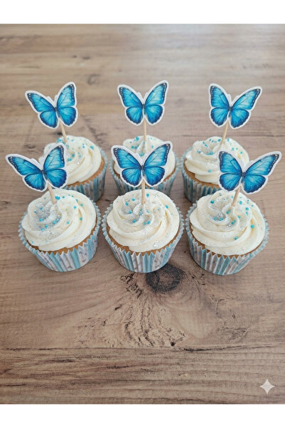 gökçem 12 li Mavi Temalı Cupcake Süsü Kürdan Süs Topper