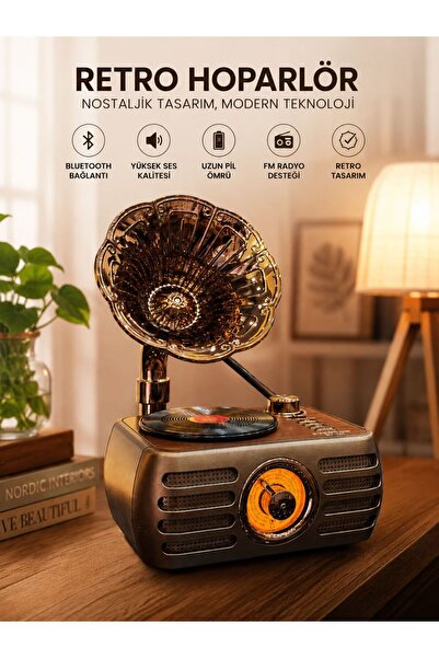 m memita Everton RT-704 Nostaljik Gramofon Tasarımlı Bluetooth Radyo USB TF K...