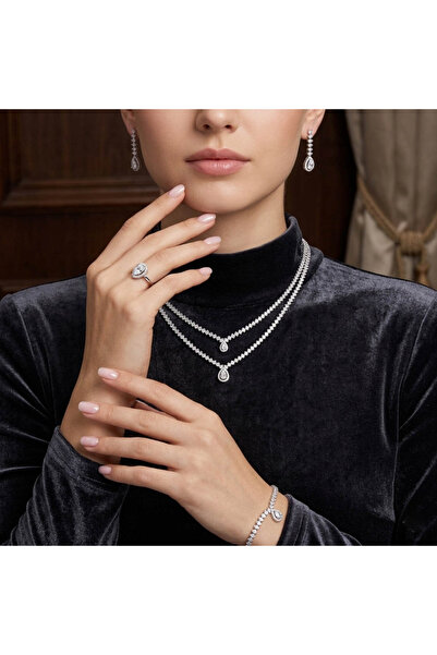 Generic Silver Tone CZ Layered Necklace Set with Earrings Ring and Bracelet 5...